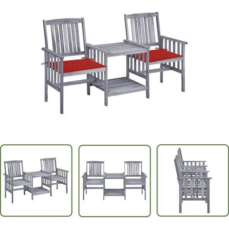 INLIFE Chaises de jardin avec table à thé et coussins Acacia solide (1/5)