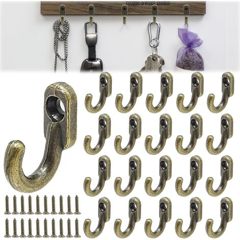 20 mini ganchos de pared rústicos de bronce + tornillos, gancho retro para llaves para colocar detrás de la puerta de la cocina/sala de estar. (1/5)