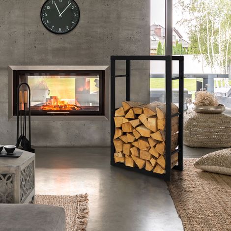 [en.casa] Legnaia 60 x 100 x 25 cm Portalegna, telaio per accatastare legna Acciaio nero (1/5)