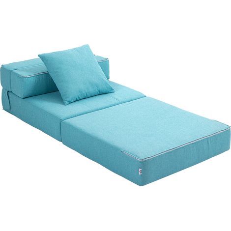 Fauteuil convertible, inclinable, lit d'appoint. Housse amovible, 70 cm x 70 cm x 61 cm, bleu clair. (1/5)