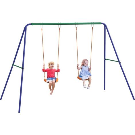 Structure de balançoire double siège en acier, destinée aux enfants 3-8 ans, dimensions 2,7×1,6×1,8 m