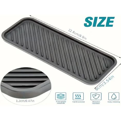 Organiseur d'Évier en Silicone (Lot de 2, 22,6cm x 9cm) - Tapis d'Égouttage Cuisine - Compatible avec Éponges, Brosse à Vaisselle & Savon(Noir)