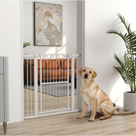 Barrière de sécurité pour chien réglable 76-104 cm, sans perçage, blanche OKMYHOME (1/5)
