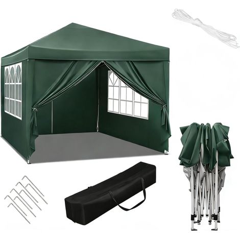 Faltbarer Gartenzelt-Pavillon 3 x 3 m in Grün aus Oxford mit Eisenrahmen (1/5)
