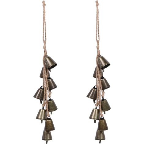 Set di 2 campanelli da strega per maniglie delle porte, campanelli eolici, oggetti esoterici, protezione contro le energie negative, forniture di stregoneria per decorazioni bohémien (marrone, 2)