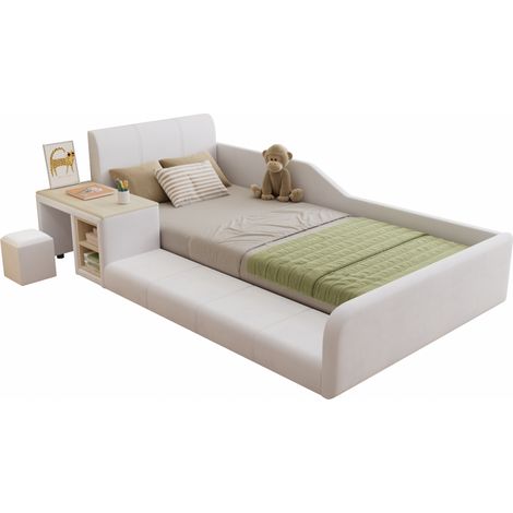 CHICFURN Letto bimbi 90x200 cm in velluto bianco con scrivania, sgabello, mensola, senza materasso (1/5)