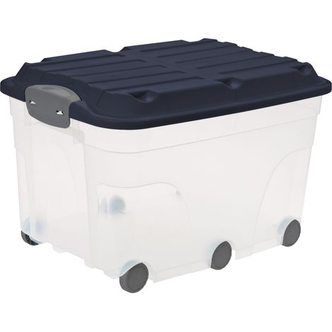 Rotho Aufbewahrungsbox Roller 6 mit Rollen und Deckel 57 L midnight blau Aufbewahrungsbox