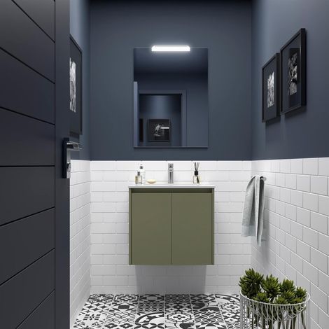 Meubles de salle de bain NOJA 700 2 portes GREEN SATIN + lavabo + miroir (1/2)