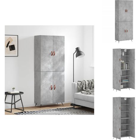 Buffet haut Gris béton 69,5x34x180 cm Bois d'ingénierie - Buffet Design - Meuble Rangement - Armoire Gris - Mobilier Salon - Commode Moderne (1/5)