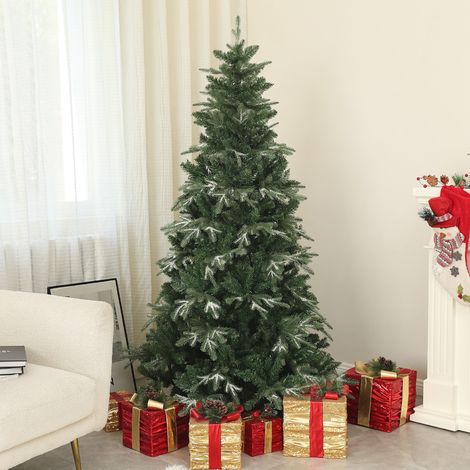 Vert - Sapin de Noël artificiel de 180 cm avec des flocons de ignifuges, sapin de Noël pliable réaliste à charnières avec base en acier (1/4)