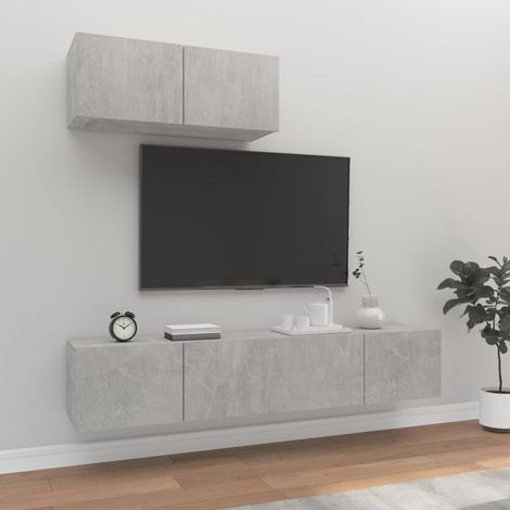 Ensemble de meubles TV 3 pcs pour Salon - Armoire TV Gris béton Bois d'ingénierie BV280613 - BonneVie (1/5)