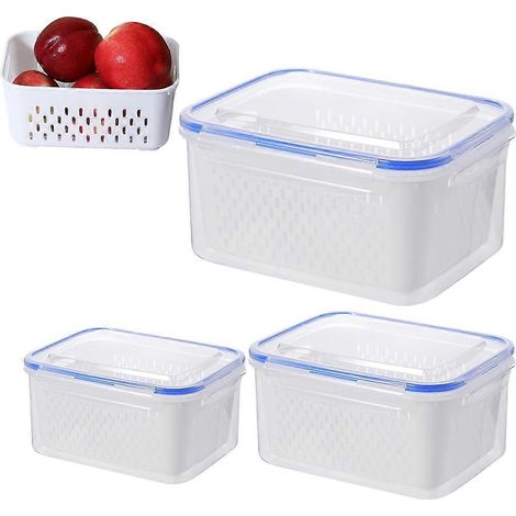 Boîtes de conservation pour fruits au réfrigérateur, récipient alimentaire de cuisine avec passoire amovible, boîte de rangement pour réfrigérateur et congélateur (1/5)