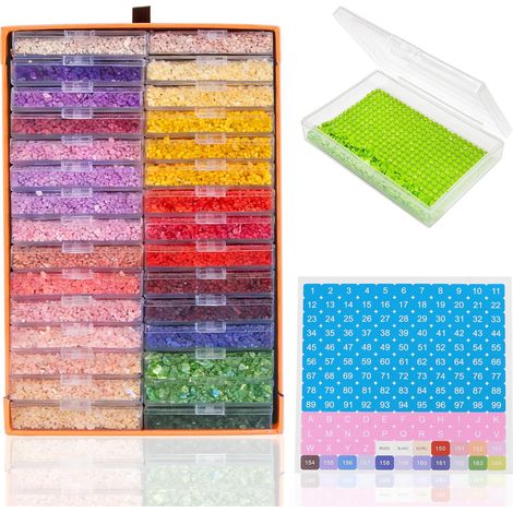 Lot de 30 boîtes de rangement pour peinture diamant avec couvercle, 2 en 1, boîtes avec étiquettes, boîtes de rangement pour petites pièces, manucure, perles, strass (1/5)