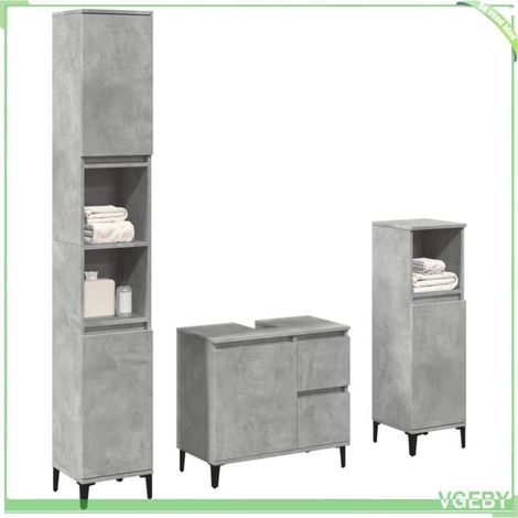 Ensemble de meubles de salle de bain 3 pcs - Modèle 3324946 - Gris béton - Bois d'ingénierie - Rangement spacieux (1/5)