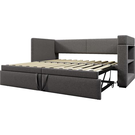 Letto divano 90x200 cm con letto estraibile, porte USB e USB-C, portabicchieri, grigio (1/5)