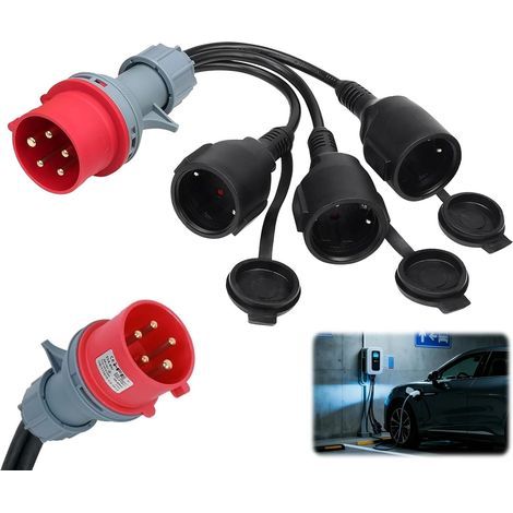 CEE Adapter, 400V 16A to 3 x 230V, IP44, Extension Cable, Caravan, Industry (1/5)