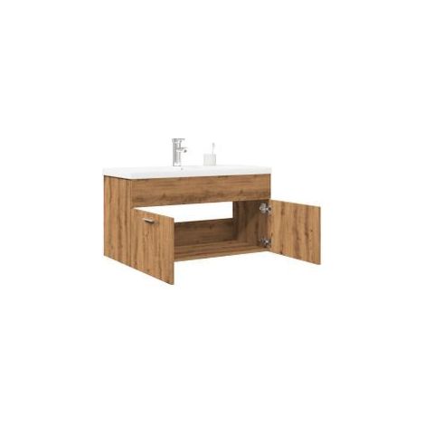 Armoire lavabo de bain avec bassin intégré chêne artisanal