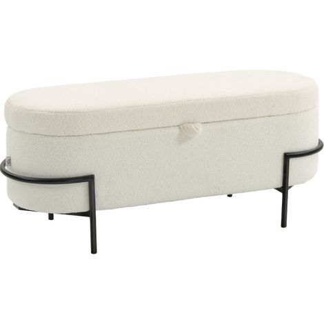 Banc de rangement avec coffre 69L, assise rembourrée en polaire crème, pieds en acier, 114,5 x 40 x 48 cm (1/5)