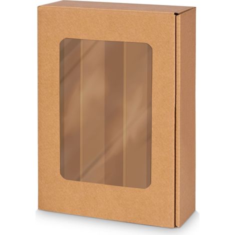 1000 x Präsentkarton für 3 Flaschen 360x250x90 mm Kraftpapier Fenster Natur