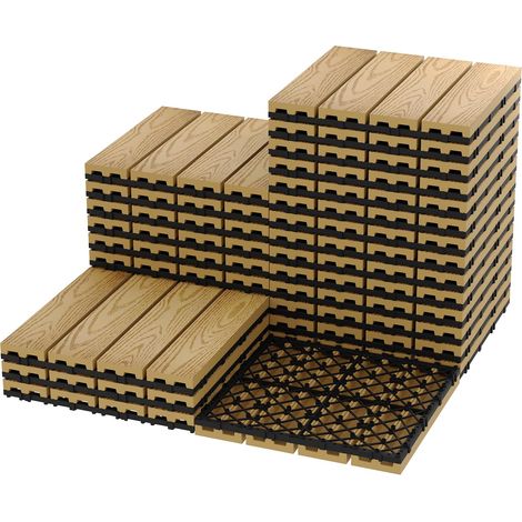 WPC Dalles Clipsables 30 X 30 cm, Dalles De Terrasse, Dalles Imitation Bois, RéSistantes Aux IntempéRies – Carrelage ExtéRieur, Pose Facile, Aspect Teck Durable – Pour Balcon, Terrasse, Jardin Et Pisc