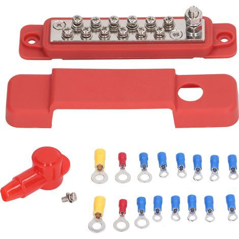 12-poliger Stromverteilerblock mit Abdeckung für Wohnwagen/Yachten, 48 V DC, 150 A, rot (1/5)
