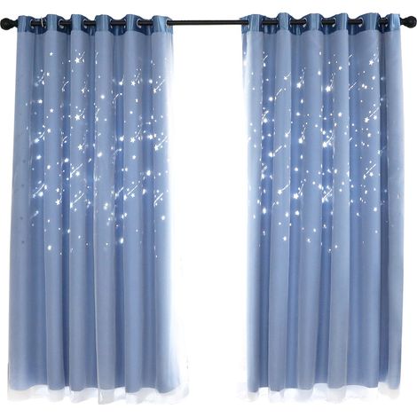 Rideau Occultant Double Couche - Blocage Lumière 70 à 90 % - Pour Chambre À Coucher Salon Salle À Manger - 140 x 250 cm - Bleu (1/5)