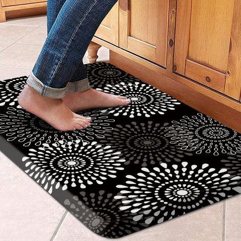 Hot-selling Nordic style light luxury wipeable and washable kitchen floor mat with classic floral pattern, high-end feel, oil-resistant and stain-resistant - Chrysanthemum - Black woven texture, slopi