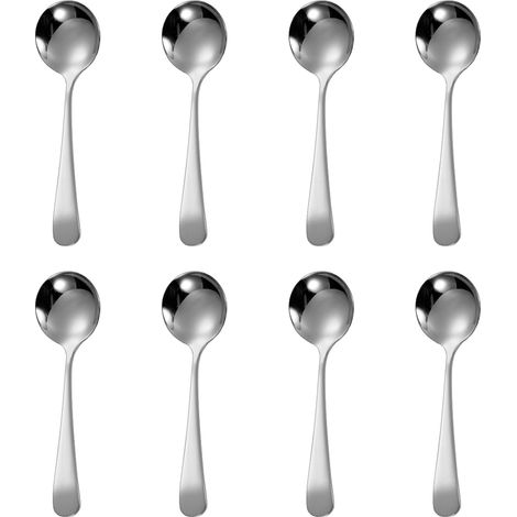 Lot de 8 cuillères,Acier inoxydable,Manche long 16,3 cm,Tête large 4,5 cm,Cuisine et restaurant (1/5)