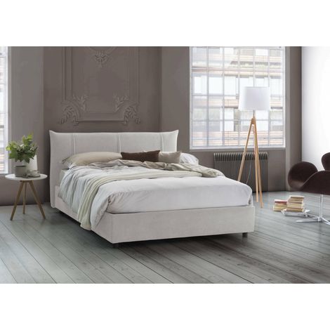 Dmora - Cama matrimonial Dbadel, Cama contenedor con revestimiento de tela, 100% Made in Italy, Apertura frontal, adecuado para colchón Cm 160x190, Blanco (1/5)