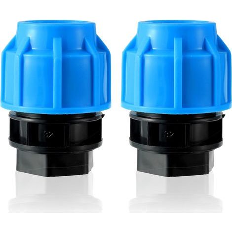 Set di 2 raccordi con filettatura interna da 32 mm x 1 pollice per tubo in PE PN16 con morsetto e adattatore a innesto rapido per tubi in PE80 e PE100 (blu) - (1/5)
