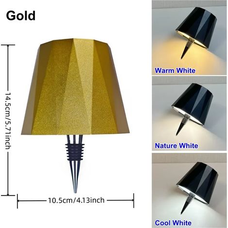 (04 Or - Lampe 3 couleurs en 1) AITHEA Lampe LED sans fil pour bouteille de vin, rechargeable, avec interrupteur tactile, veilleuse pour vases, décoration de café, bar, club et restaurant (1/5)
