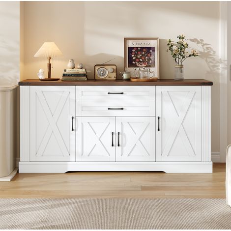 Credenza con piano di lavoro 160 x 39 x 81,5 cm, 4 ante, 2 cassetti, bianca OKMYHOME (1/5)