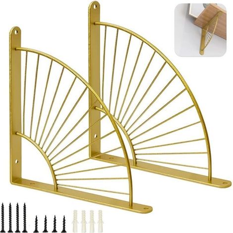 Set of two gold scalloped shelf brackets, metal wall brackets for dining room, triangular (gold) (1/4)