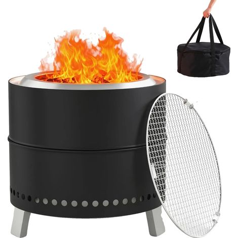 Foyer, Design Extérieur Portable, Grille de Barbecue Incluse, noir (1/2)