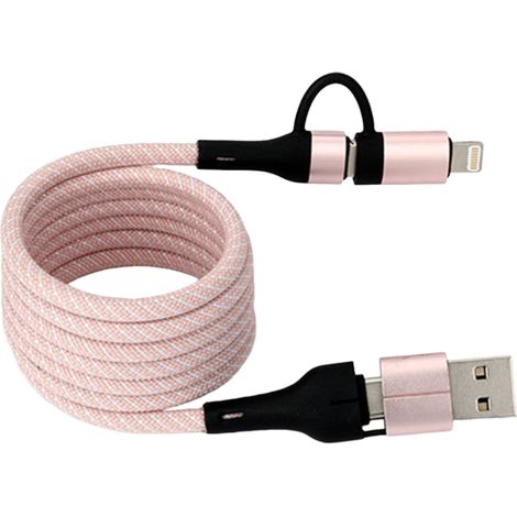 Câble de charge magnétique rapide Irovami 100 W, câble de données magnétique rétractable 4 en 1 en alliage d'aluminium, câble de charge pliable automatique portable et innovant, rose (1/5)