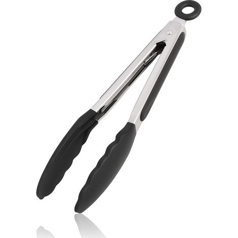 Pince Cuisine Silicone(23cm),Pince Cuisine Professionnel,Pince Alimentaire Résistante à La Chaleur, Pince Pour Air Fryer, Pipince De Cuisine Résistant à La Chaleur,Noirnce Barbecue Silicone
