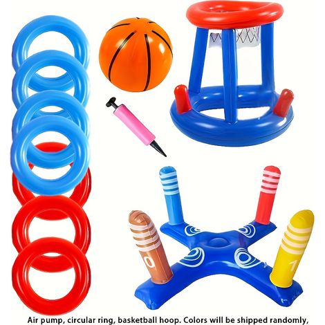 Panier de basket-ball gonflable 2 en 1 pour piscine - Jeu d'anneaux flottant avec ballon et pompe Jeux aquatiques de basket-ball pour enfants et adultes, piscines intérieures et extérieures, pour s'a (1/5)