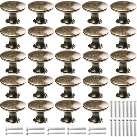 Set di 24 pomelli per ante di armadi in bronzo con viti, maniglie rotonde a forma di fungo, maniglie a tirante vintage (1/5)