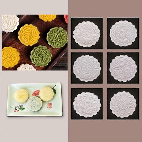Moule à gâteau de lune en forme de tonneau de 150 g avec 6 tampons à fleurs pour pâtisserie à presser à la main (1/4)