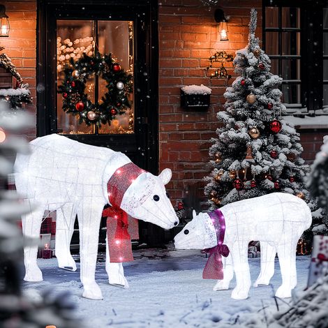 Décoration de Noël lumineuse 2 pièces, famille d'ours polaires, 140 LED blanc froid, étanche IP44, programmateur 6/18h, intérieur et extérieur (1/5)