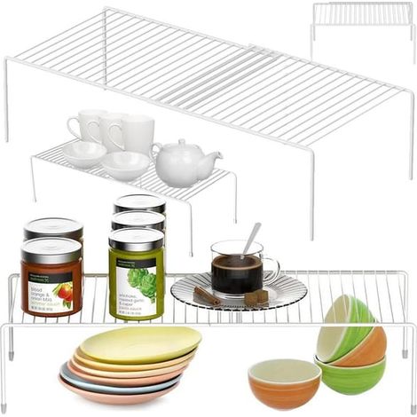 Étagère métallique extensible en largeur, blanche, pour l'organisation de la cuisine. (1/5)
