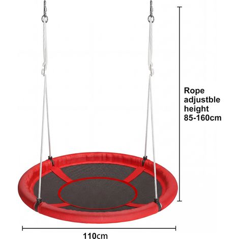 Balançoire nid rouge 110 cm pour enfants, assise ronde suspendue en tissu, hamac de jardin extérieur