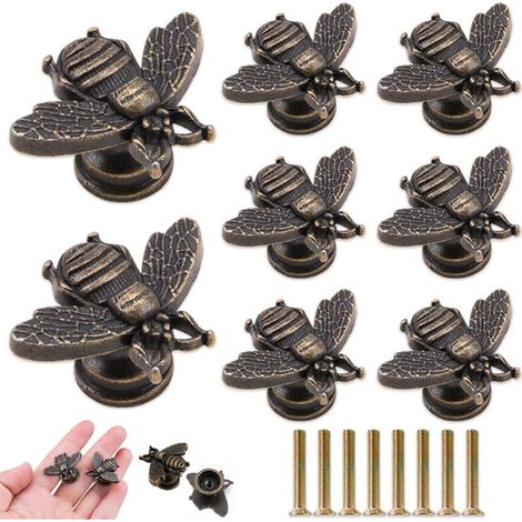 Lot de 8 Boutons de Meuble Métal Forme Abeille – Poignées Vintage pour Tiroirs, Placards, Commode et Armoire (1/5)