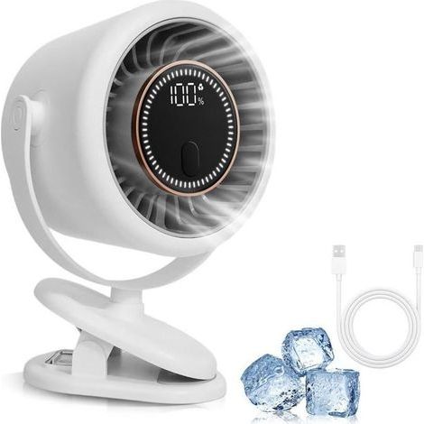 Mini ventilateur portable USB à pince, 6 vitesses, affichage LED, batterie 4000 mAh, silencieux, rotation à 360° (1/4)