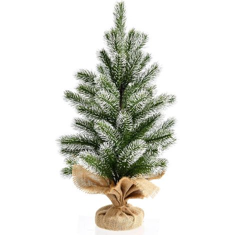 COSTWAY 50 cm Mini Árbol de Navidad Artificial, Árbol de Navidad de Escritorio en Nuevo PE, Base Estable de Cemento con Paño de Lino (1/5)