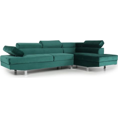 Canapé d'angle avec têtières relevables Alfa Velours Vert