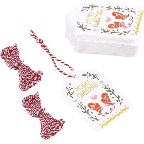 102 étiquettes à suspendre peintes avec 10 m de fil, motif gants, décorations à suspendre pour loisirs créatifs, décoration de Noël (100 étiquettes, 2 pièces).-7X4cm (1/2)
