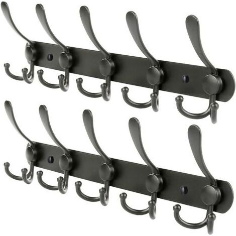 Lot de 2 portes-manteaux muraux noirs, 5 crochets triples 40 cm, patère acier inoxydable pour entrée chambre salle de bain vestiaire (1/5)