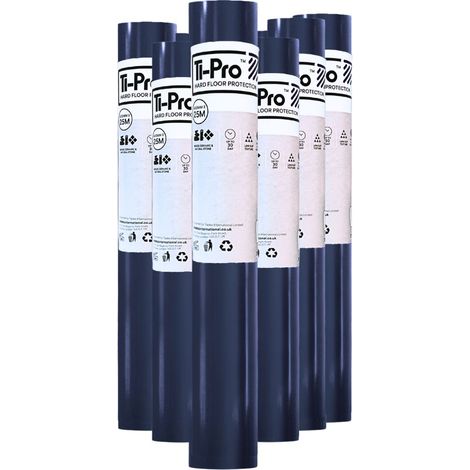 TI-Pro Blue Hard Floor Protector Film Roll 600mm x 25m - Self-Adhesive Waterproof Protective Film for Wood, Tile, Laminate, 6 Pack