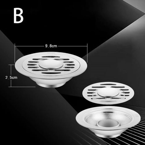(10cm-B)With Grid Grate Cover Shower Floor Drain Stainless Steel Backflow Preventer Sink Strainer Anti-odor Round Drain Filter (1/4)
